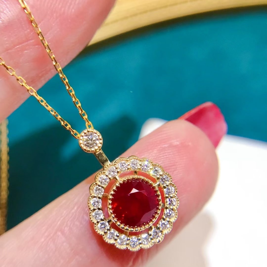 14k Gold 1.49 Ctw Natural Ruby & Diamond Pendant( Without Chain ) - 3