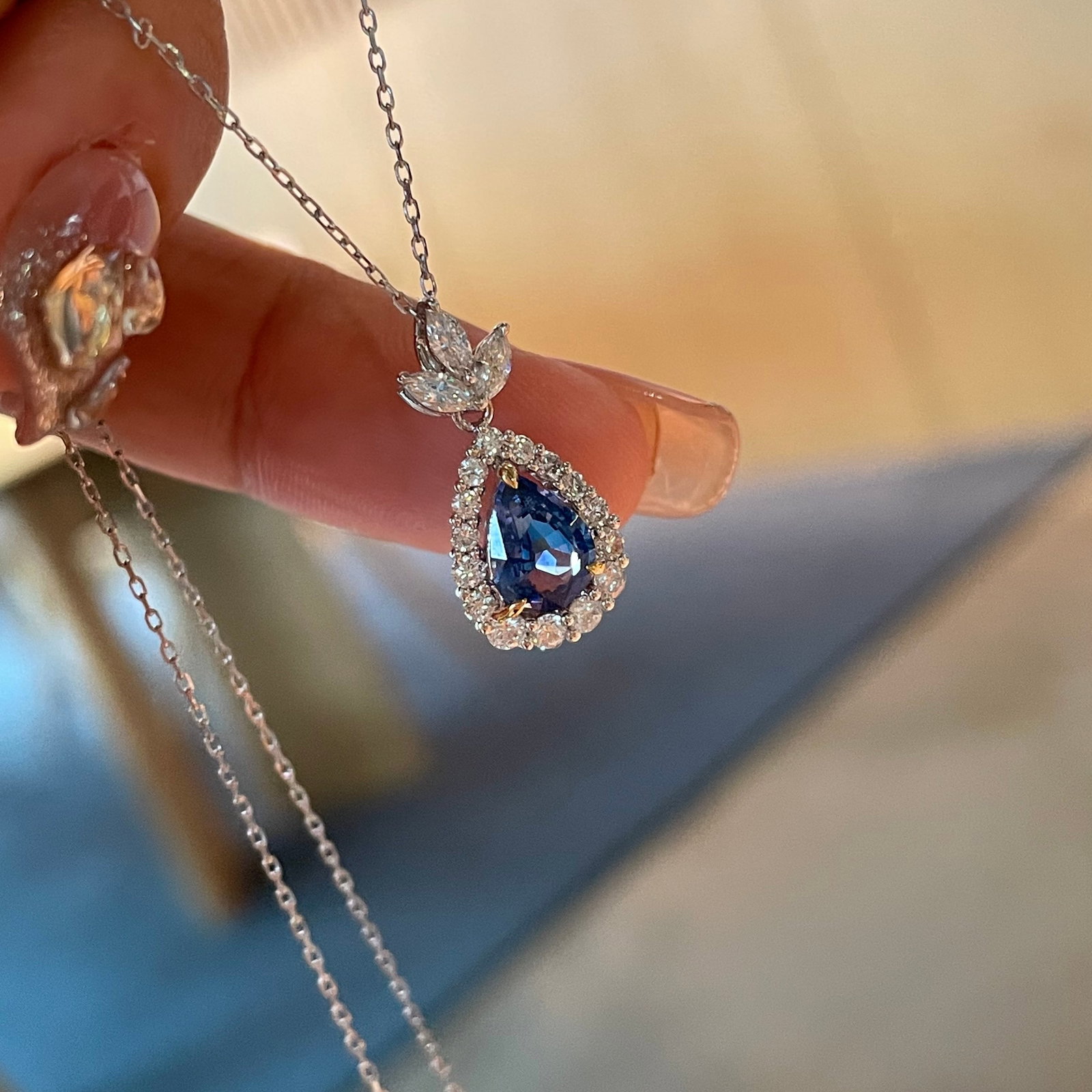 14k Gold 0.8 Ct Natural Sapphire & Diamond Pendant( Without Chain ) - 2
