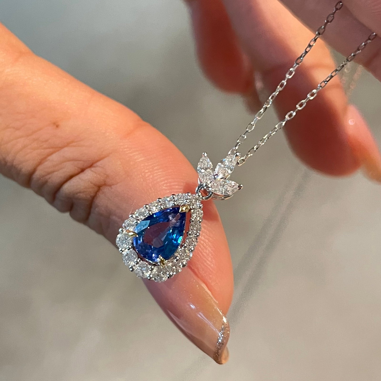 14k Gold 0.8 Ct Natural Sapphire & Diamond Pendant( Without Chain ) - 3