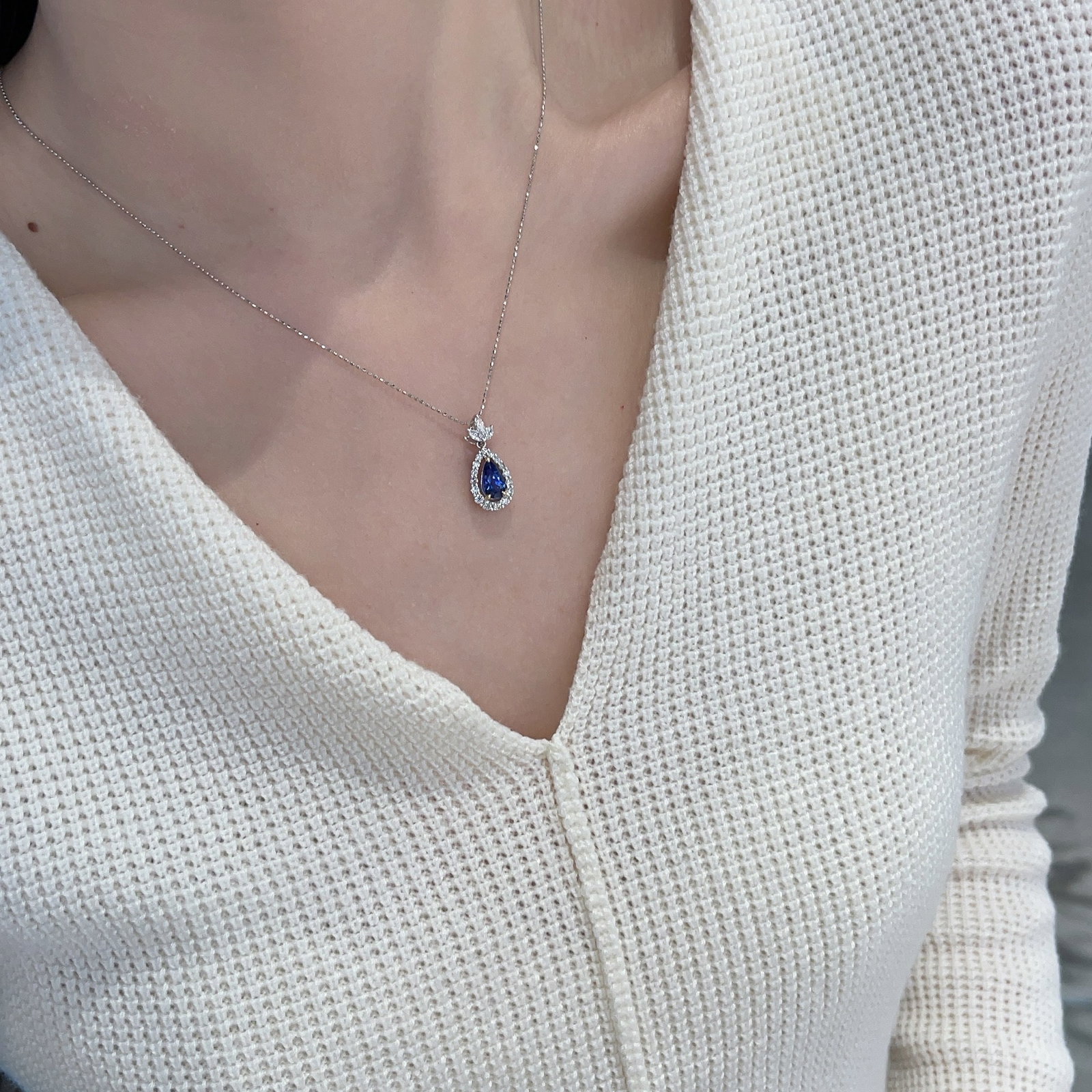 14k Gold 0.8 Ct Natural Sapphire & Diamond Pendant( Without Chain ) - 6