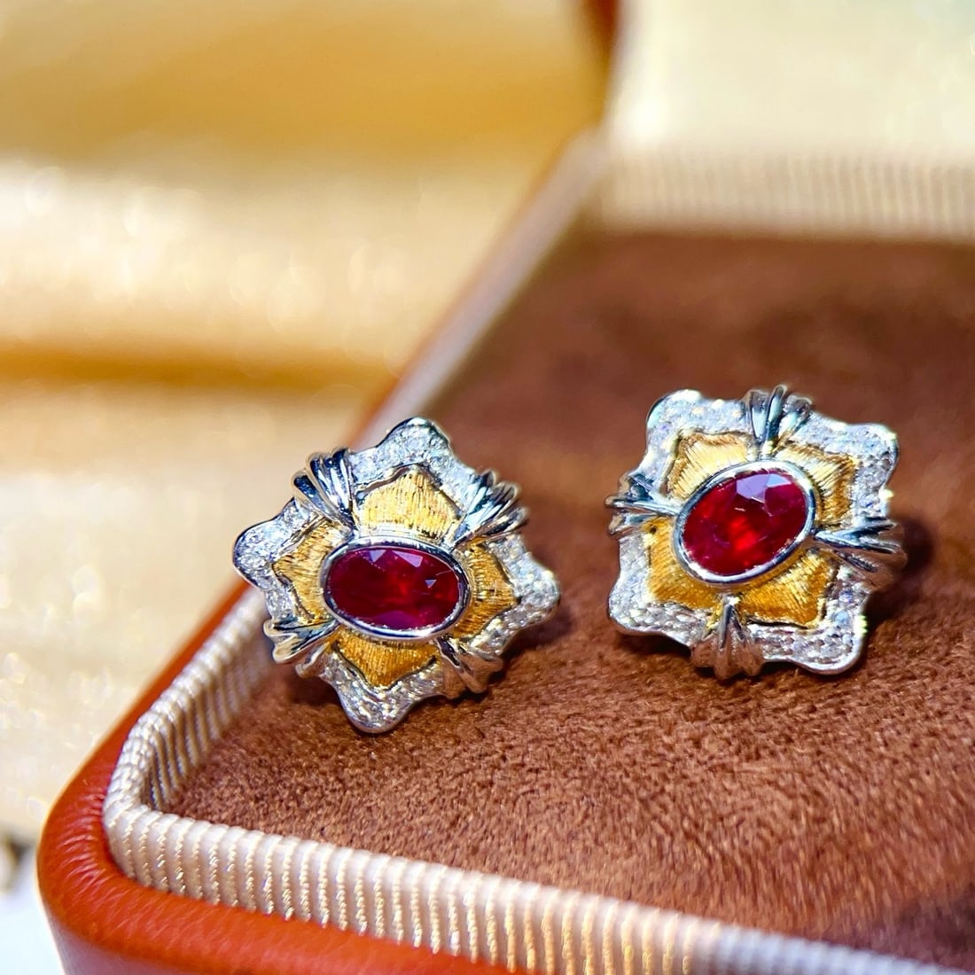 14k Gold 0.89 Ctw Natural Ruby & Diamond Earrings - 2
