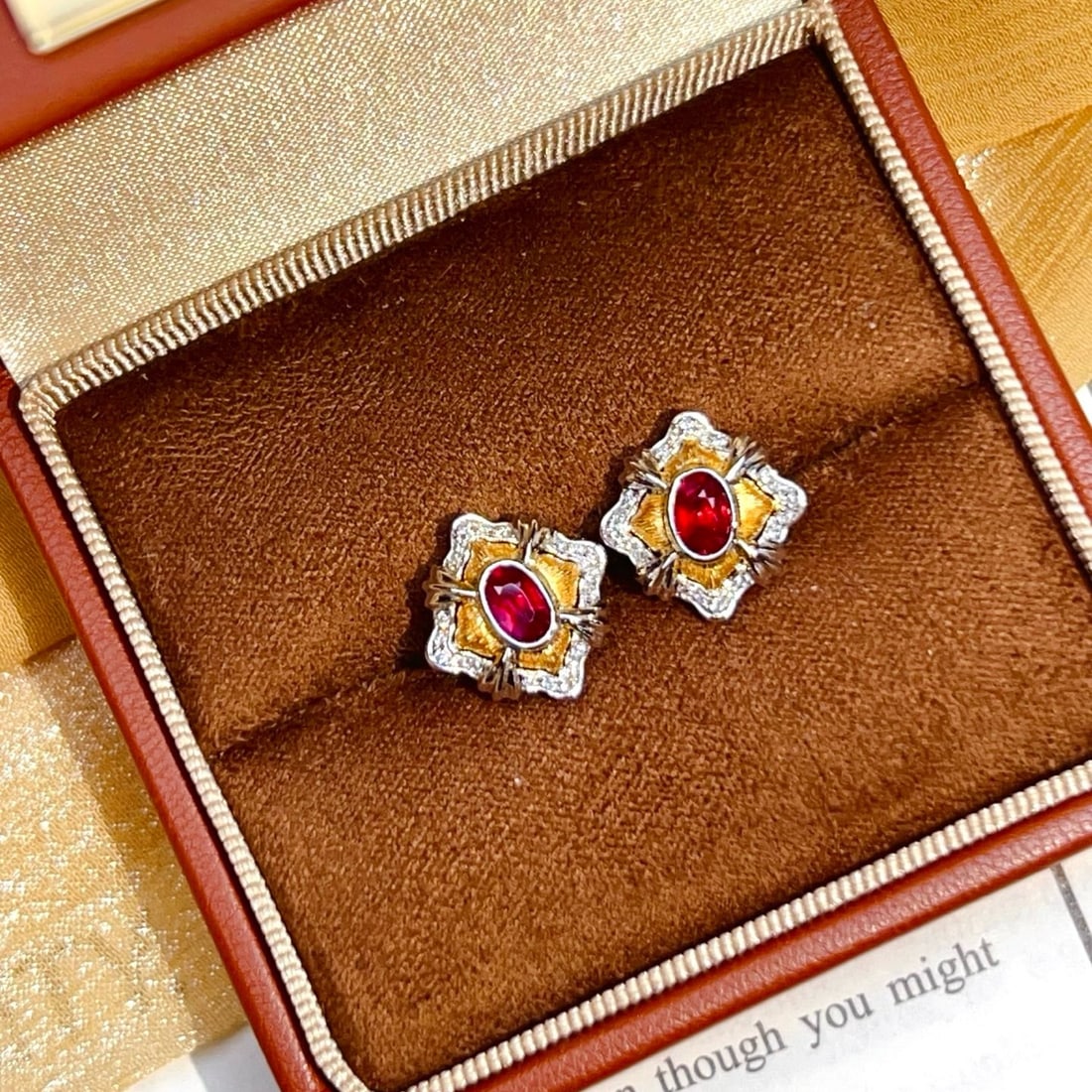 14k Gold 0.89 Ctw Natural Ruby & Diamond Earrings - 4