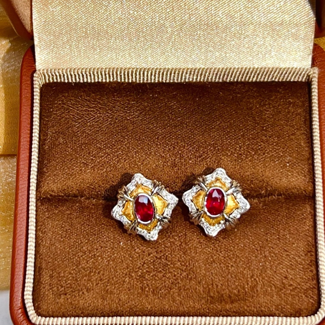 14k Gold 0.89 Ctw Natural Ruby & Diamond Earrings - 5