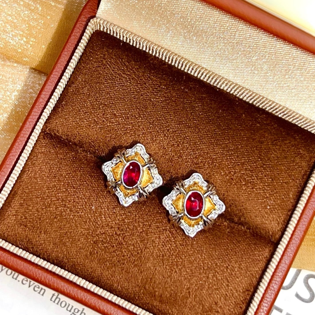 14k Gold 0.89 Ctw Natural Ruby & Diamond Earrings - 6