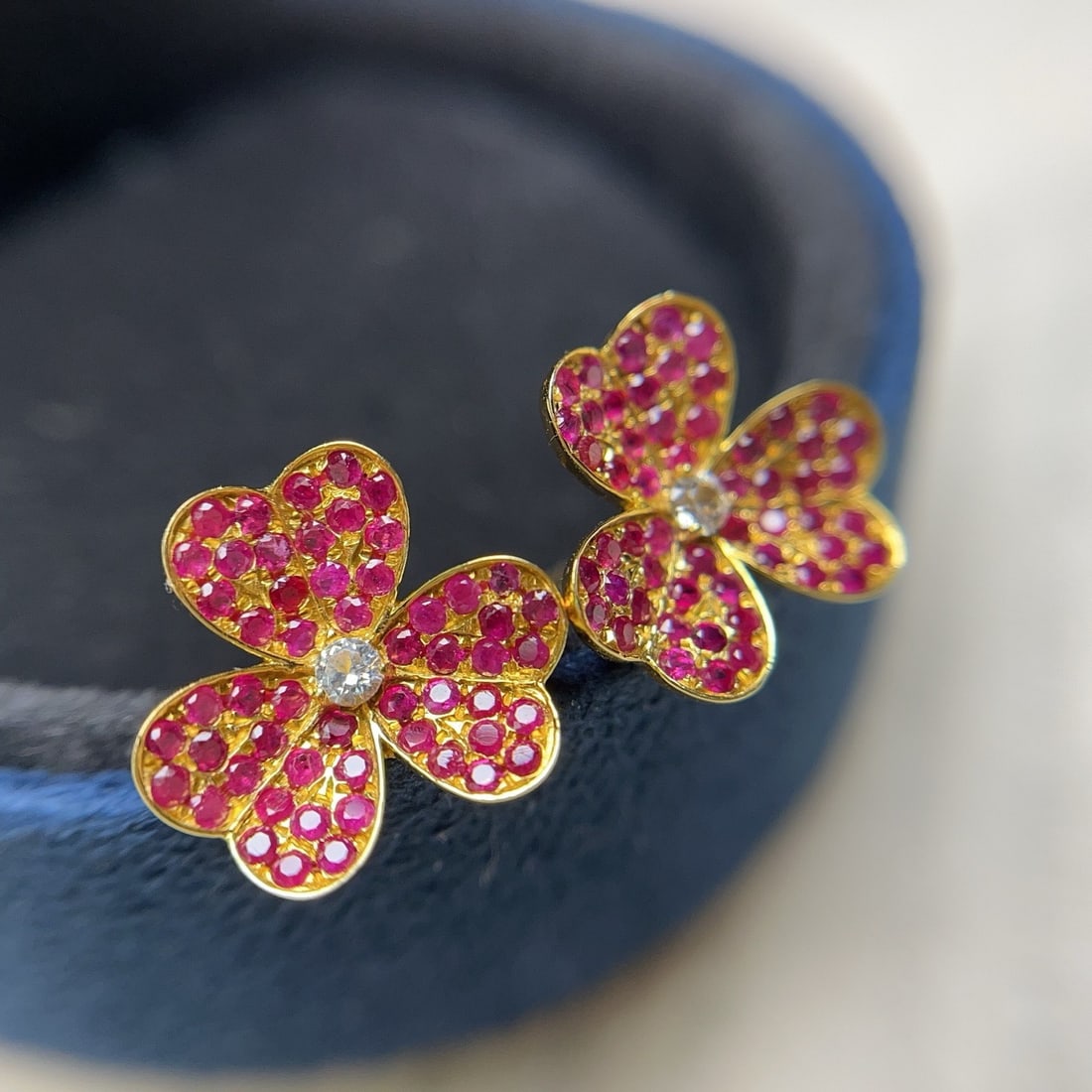 14k Gold 1.35 Ct Natural Ruby & Sapphire Earrings - 2
