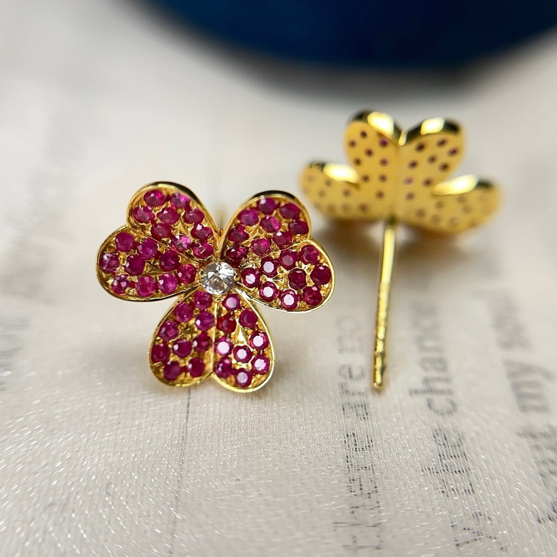 14k Gold 1.35 Ct Natural Ruby & Sapphire Earrings - 4