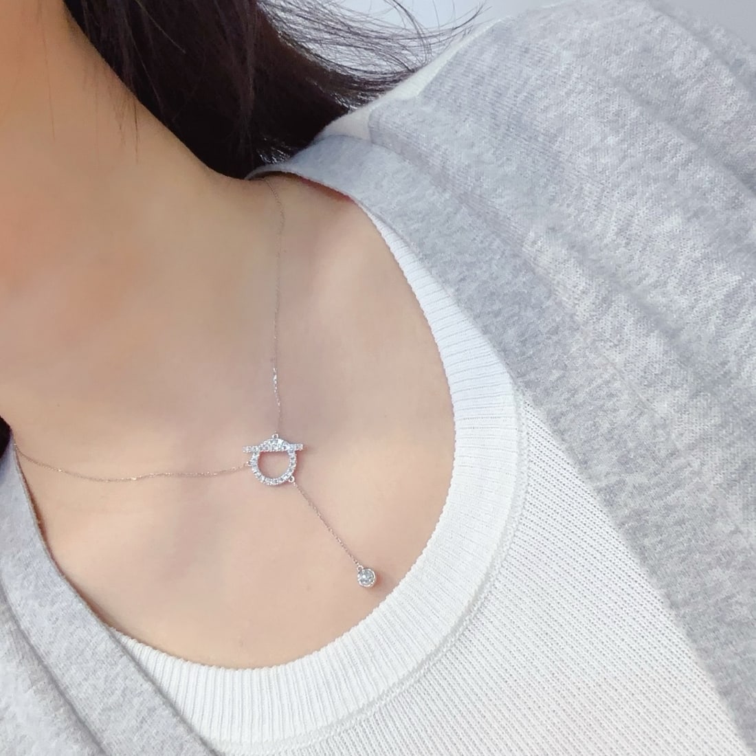14k Gold 0.58 Ct Natural H Diamond Necklace - 5