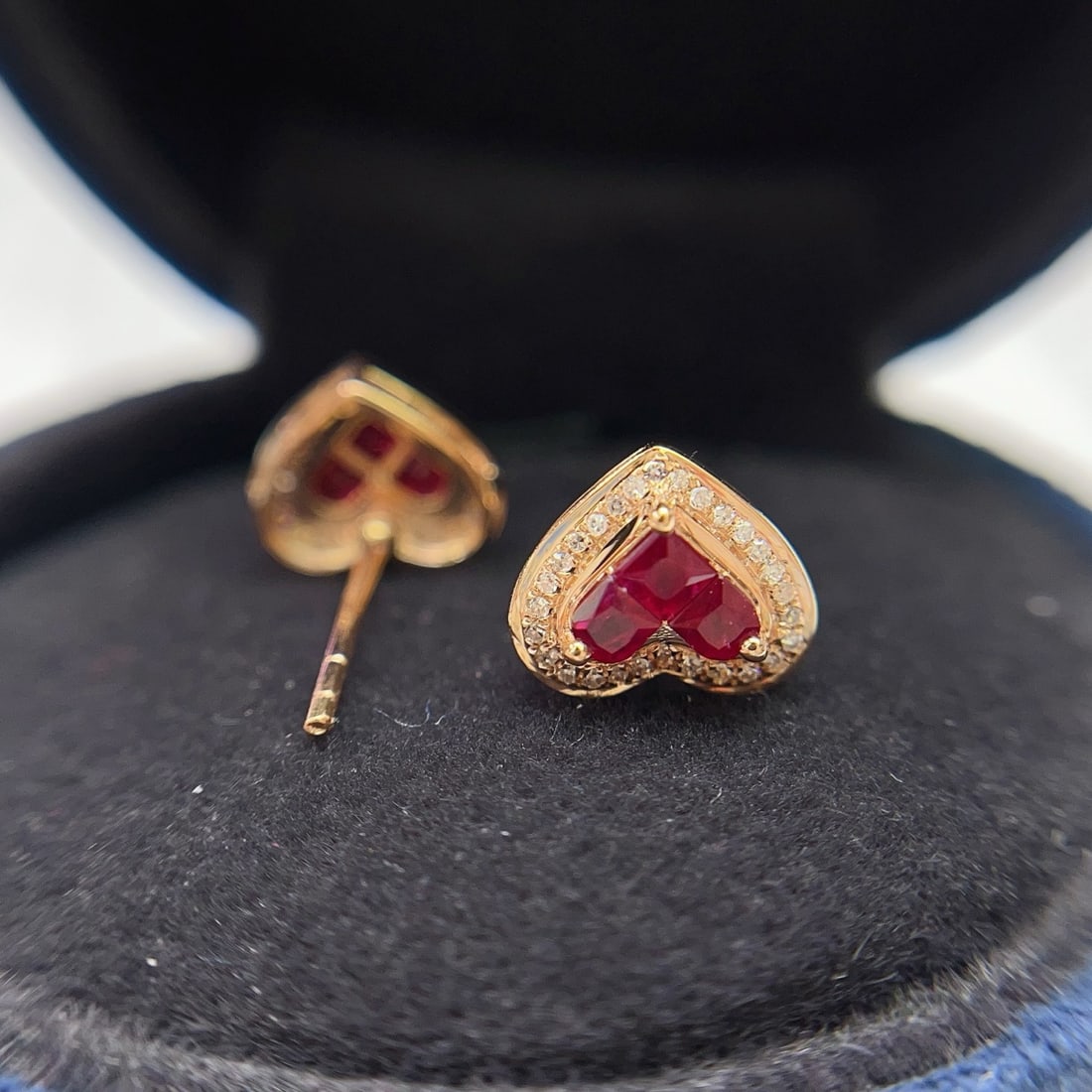 14k Gold 0.80 Ct Natural Ruby & Diamond Earrings - 2