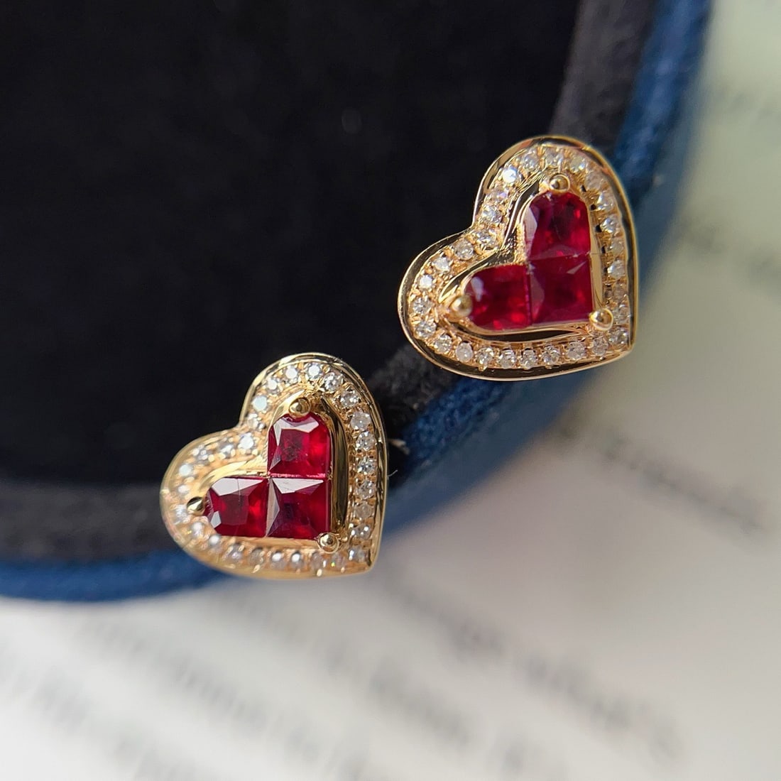 14k Gold 0.80 Ct Natural Ruby & Diamond Earrings - 4