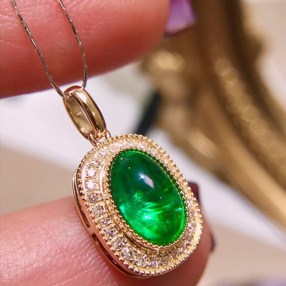 14k Gold 1.92 Ctw Natural Emerald & Diamond Pendant( Without Chain ) - 4