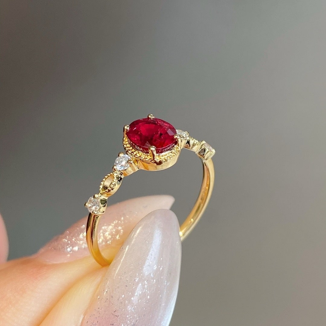 14k Gold 1.18 Ctw Natural Ruby & Diamond Ring - 4