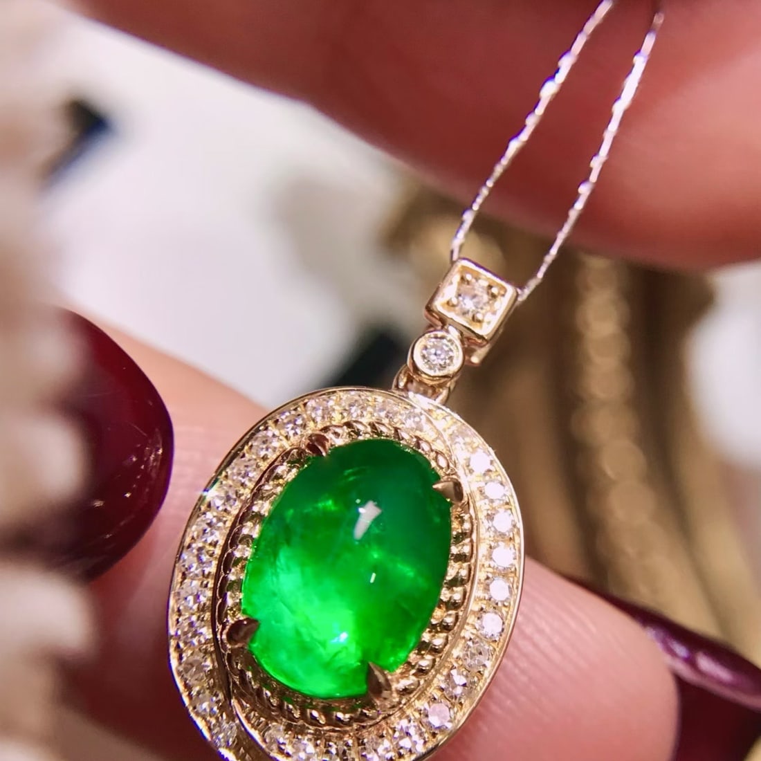 14k Gold 1.96 Ctw Natural Emerald & Diamond Pendant( Without Chain ) - 3