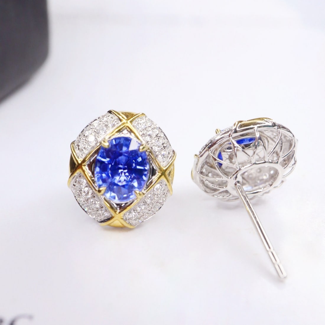 14k Gold 2.07 Ctw Natural Sapphire & Diamond Earrings - 2