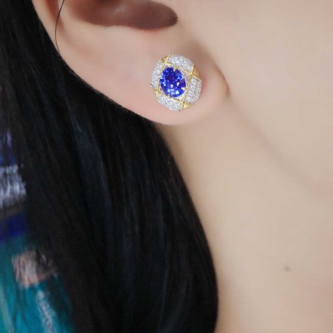 14k Gold 2.07 Ctw Natural Sapphire & Diamond Earrings - 5