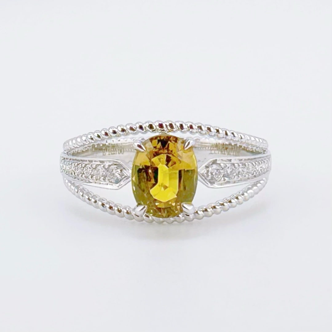 14k Gold 1.25 Ctw Natural Sapphire & Diamond Ring: Ref:231174296 // gold content:14k gold // ring size:7. 25us // // main gemstone:sapphire // shape:oval // carat weight:1. 14ct // color:yellow // treatment:natural // // adjacent gemstone 2 : diamond