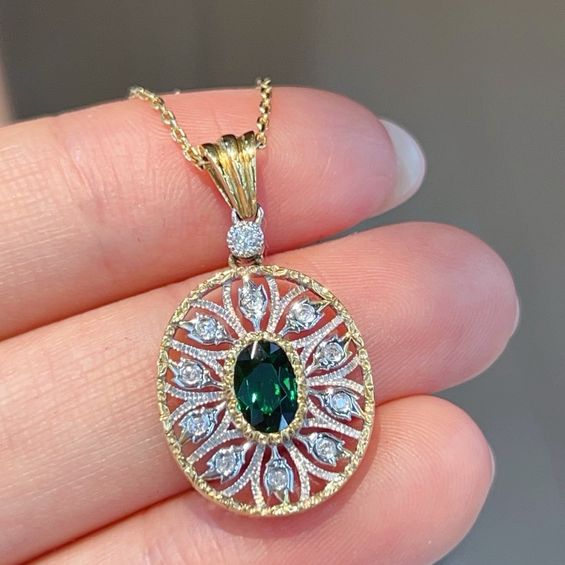 14k Gold 0.64 Ctw Natural Tsavorite & Diamond Pendant( Without Chain ) - 3
