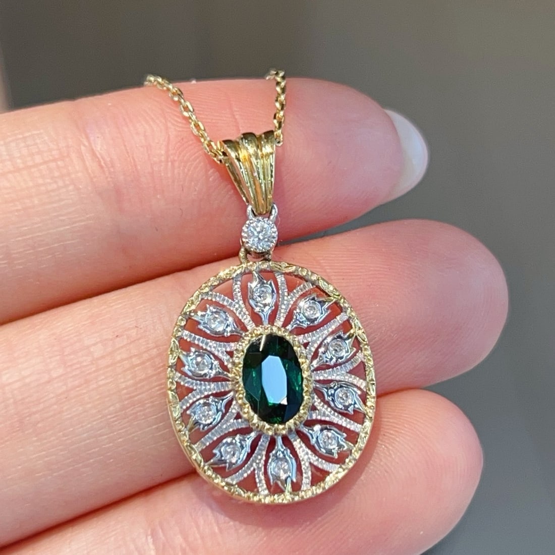 14k Gold 0.64 Ctw Natural Tsavorite & Diamond Pendant( Without Chain ) - 5