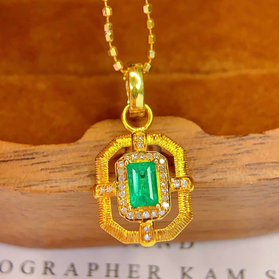 14k Gold 0.4 Ct Natural Emerald & Diamond Pendant( Without Chain ) - 3
