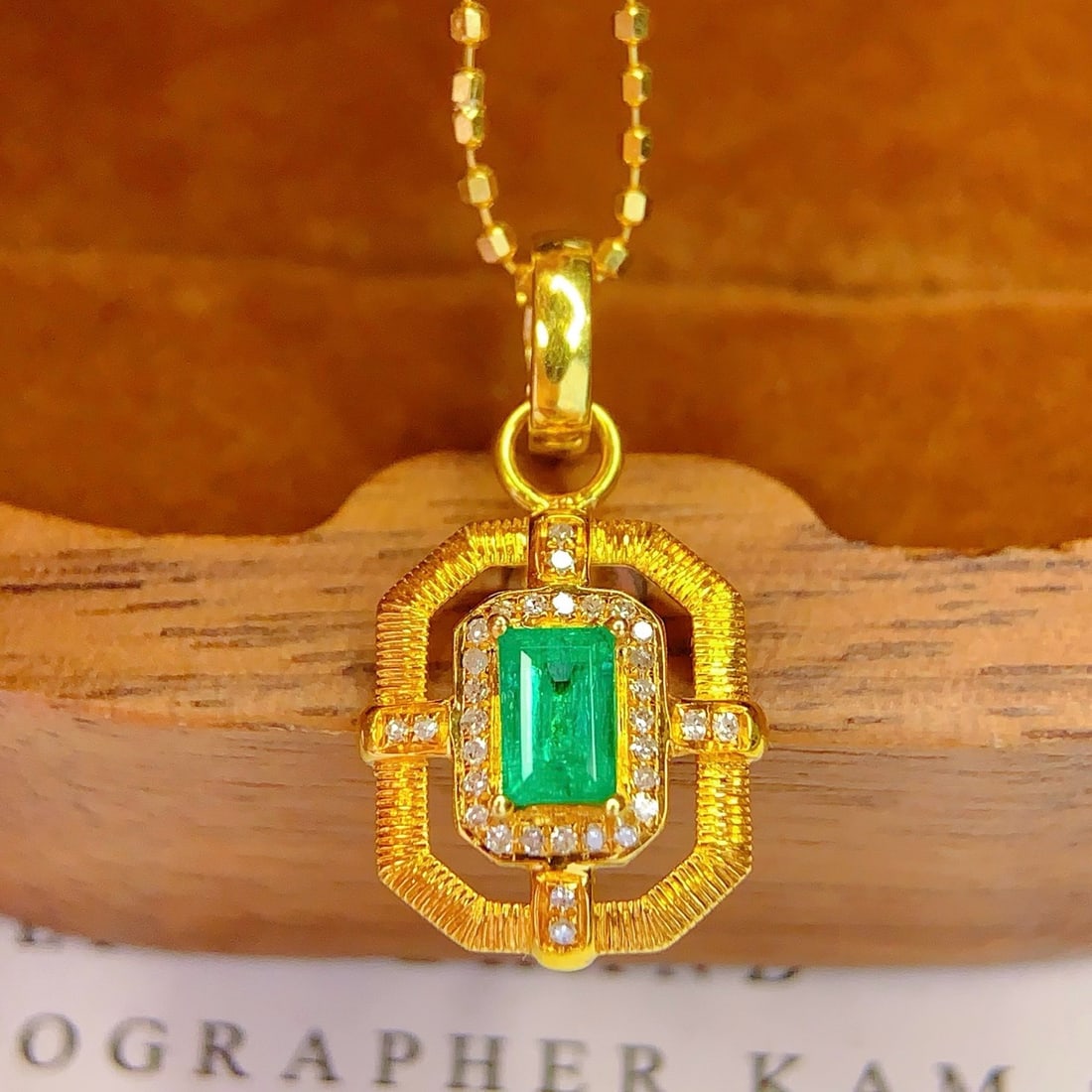 14k Gold 0.4 Ct Natural Emerald & Diamond Pendant( Without Chain ) - 4