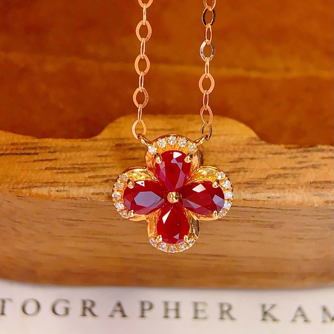 14k Gold 1 Ct Natural Ruby & Diamond Necklace - 3