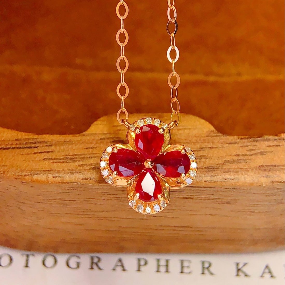 14k Gold 1 Ct Natural Ruby & Diamond Necklace - 4