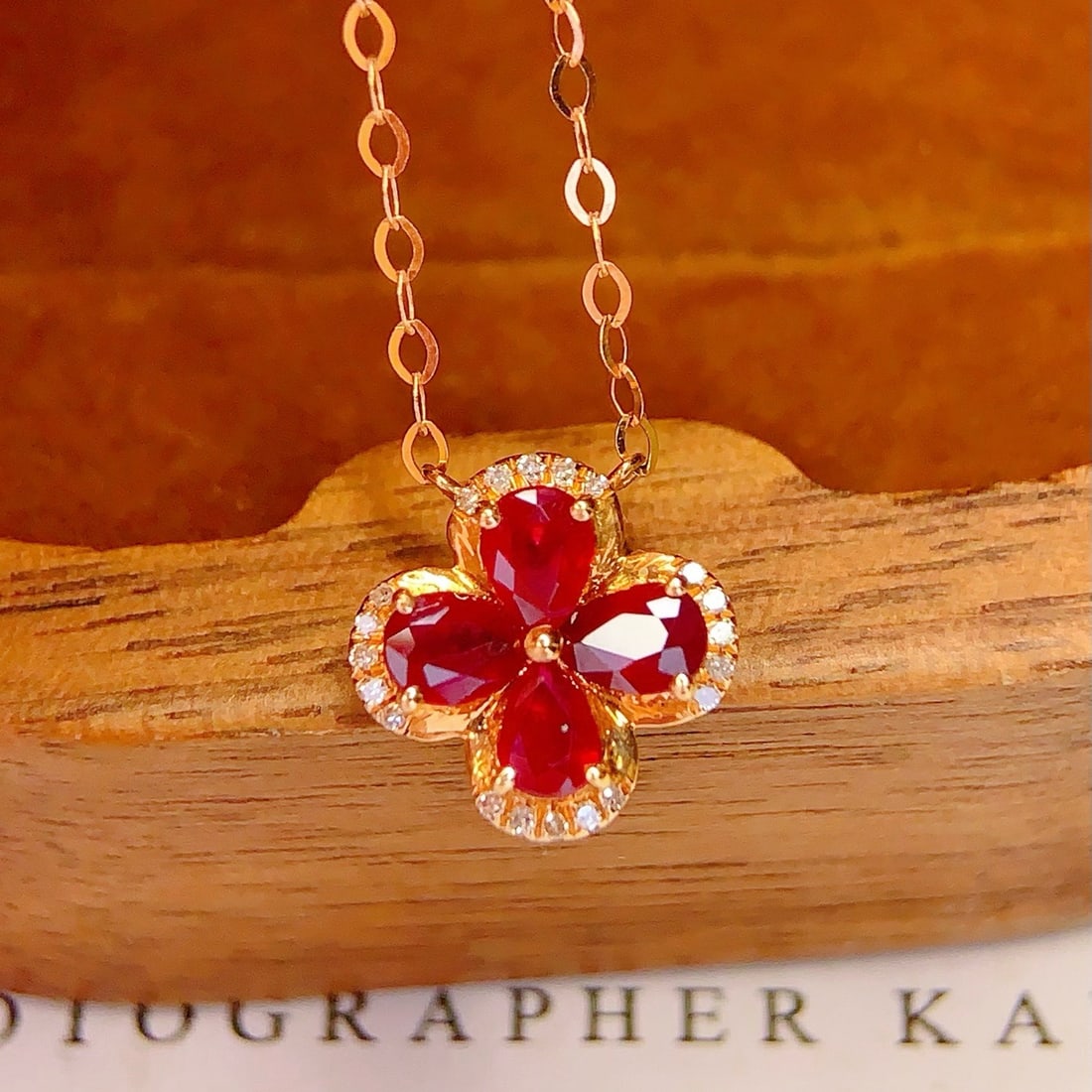 14k Gold 1 Ct Natural Ruby & Diamond Necklace - 5