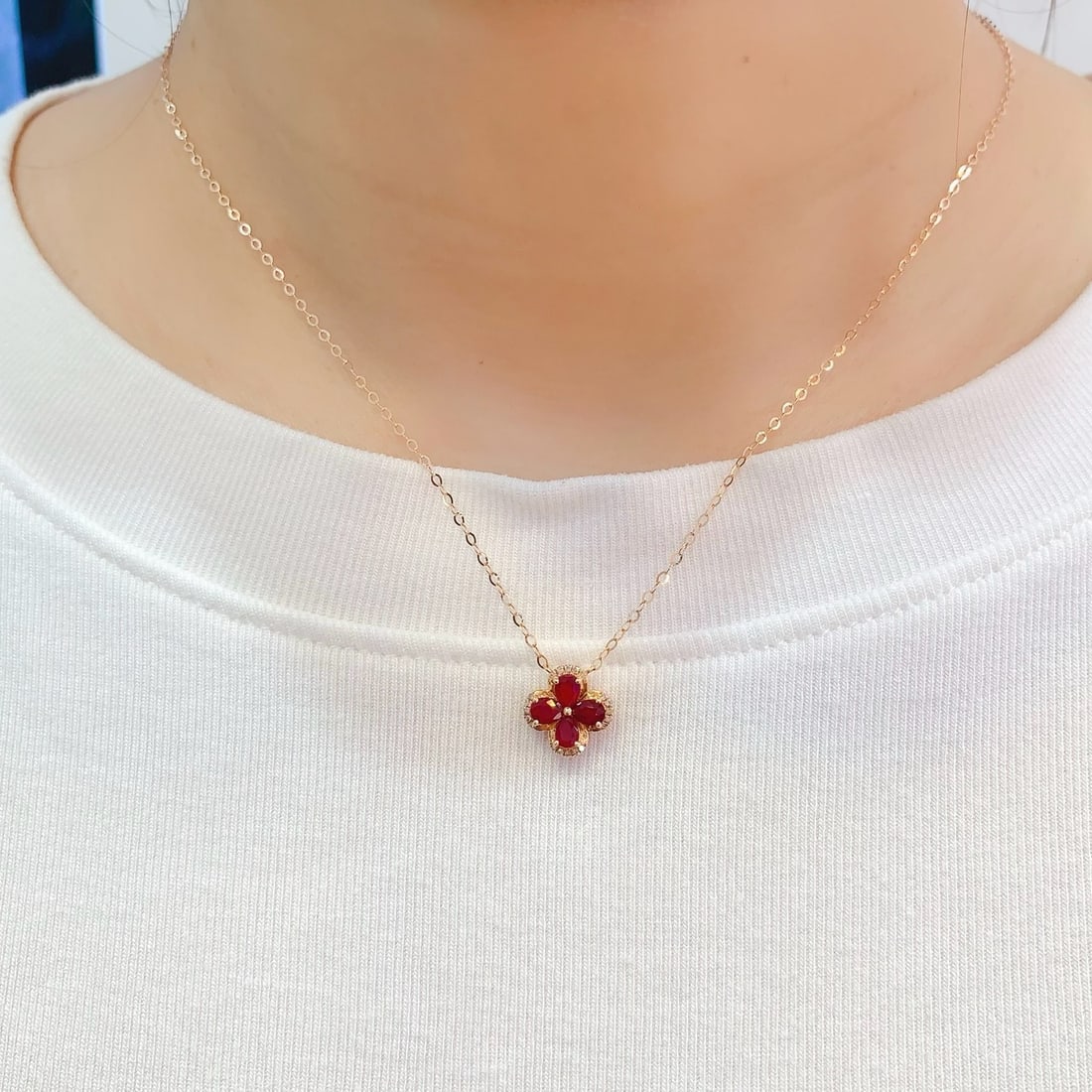 14k Gold 1 Ct Natural Ruby & Diamond Necklace - 6
