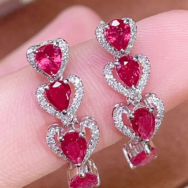 14k Gold 1.65 Ct Natural Ruby & Diamond Earrings - 3