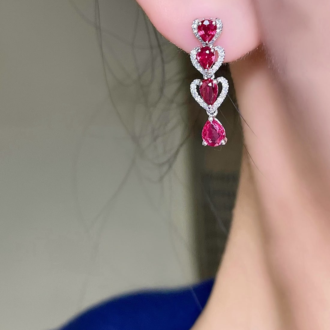 14k Gold 1.65 Ct Natural Ruby & Diamond Earrings - 4