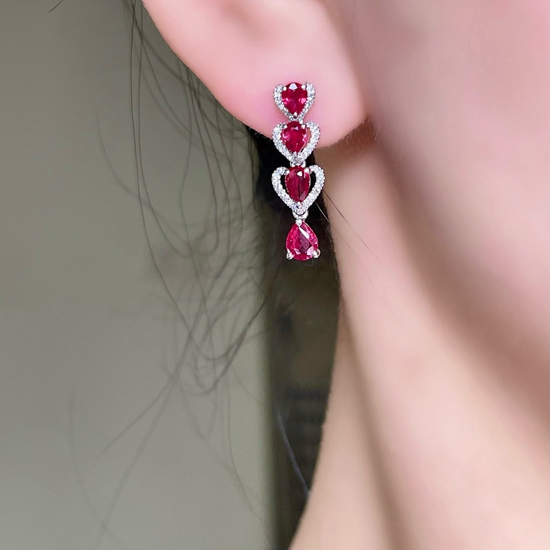 14k Gold 1.65 Ct Natural Ruby & Diamond Earrings - 5