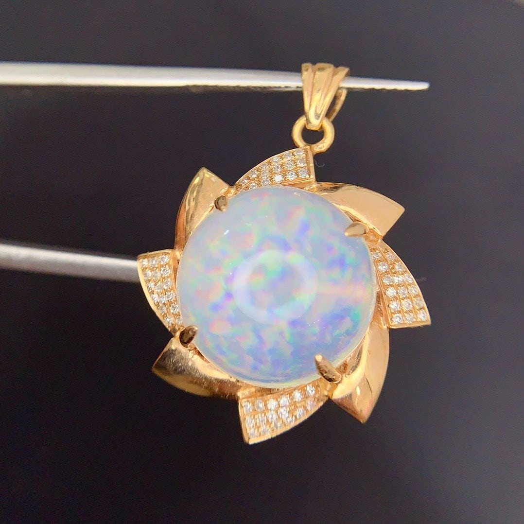 14k Gold 9.8 Ct Natural Opal & Diamond Pendant( Without Chain ) - 5