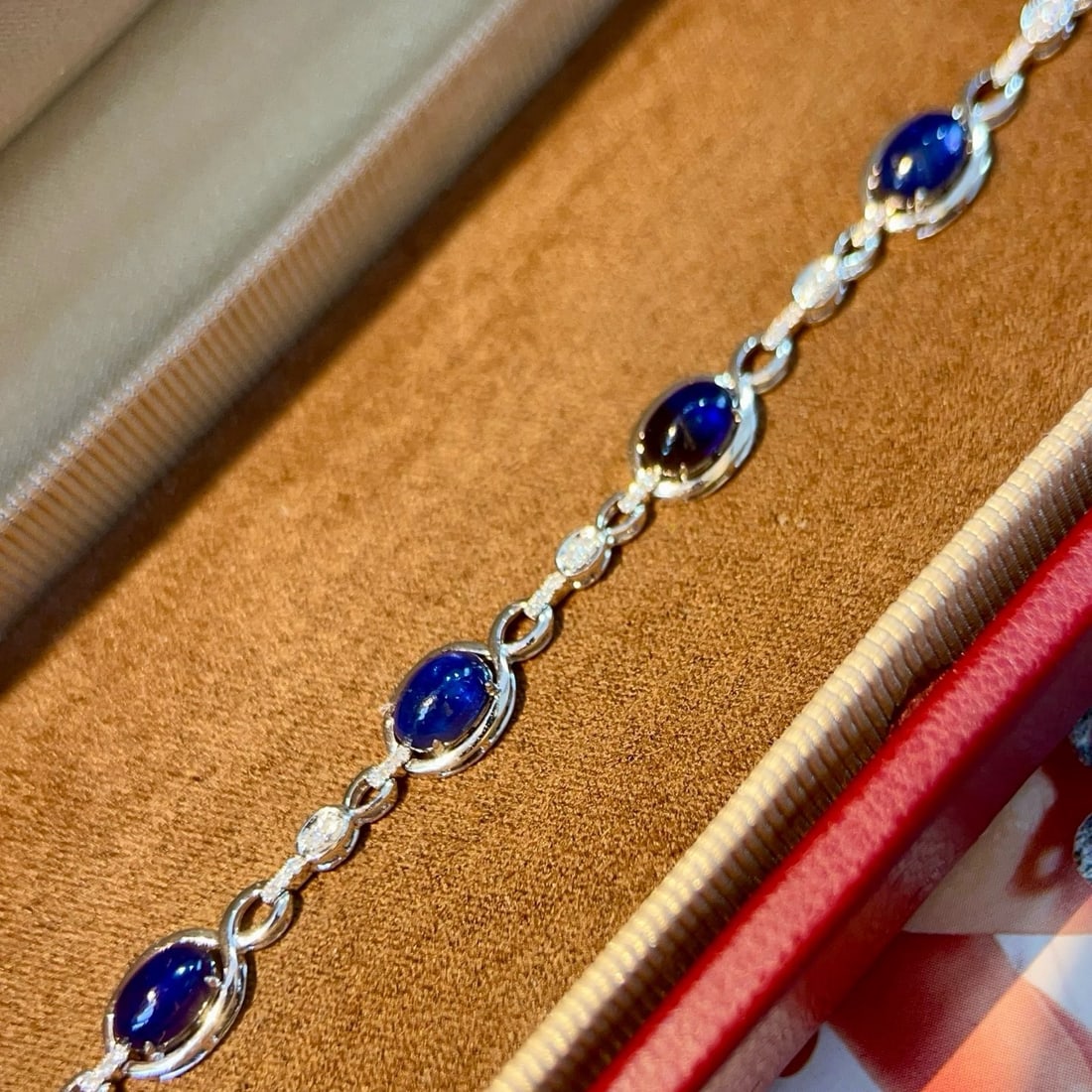 14k Gold 3.23 Ctw Natural Sapphire & Diamond Bracelet - 4