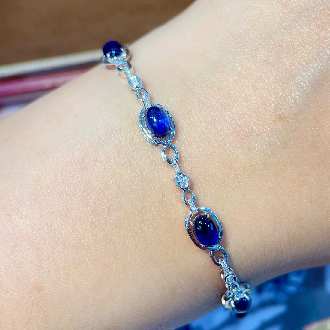 14k Gold 3.23 Ctw Natural Sapphire & Diamond Bracelet - 6
