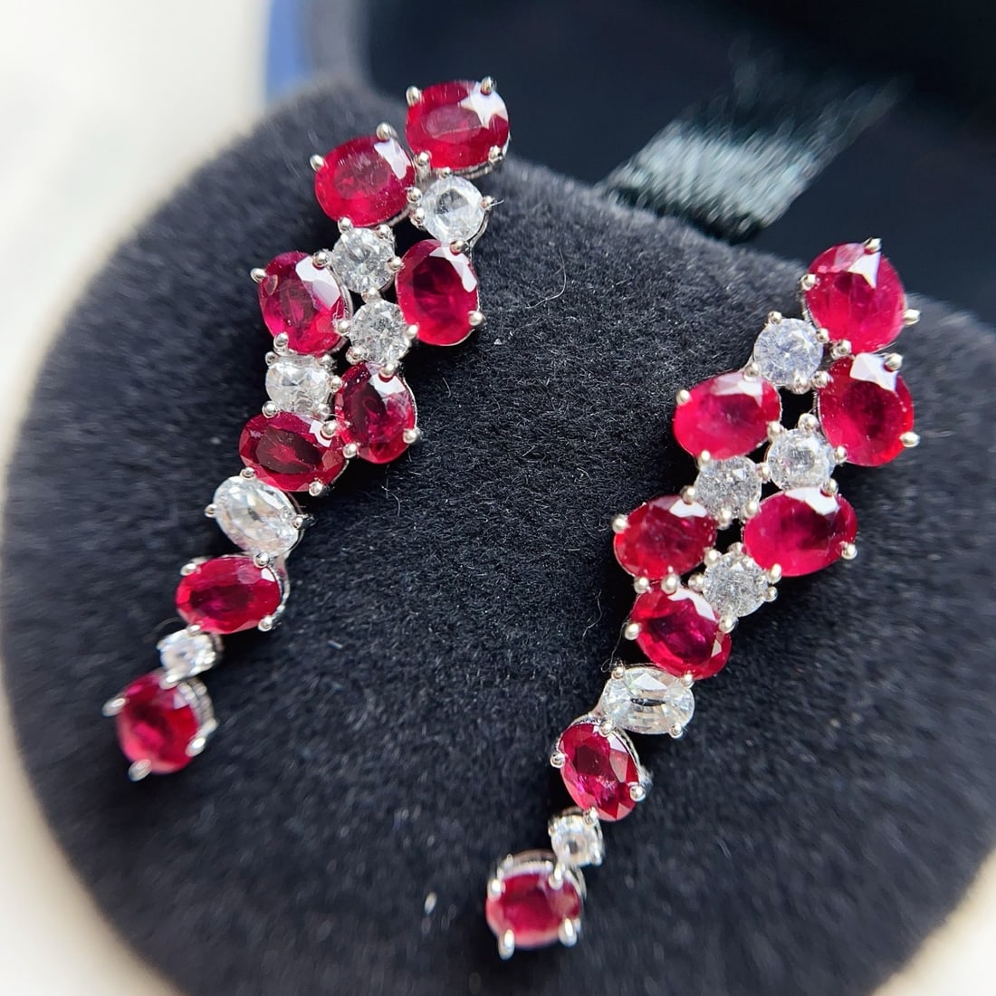 14k Gold 3.60 Ct Natural Ruby & Sapphire Earrings - 2