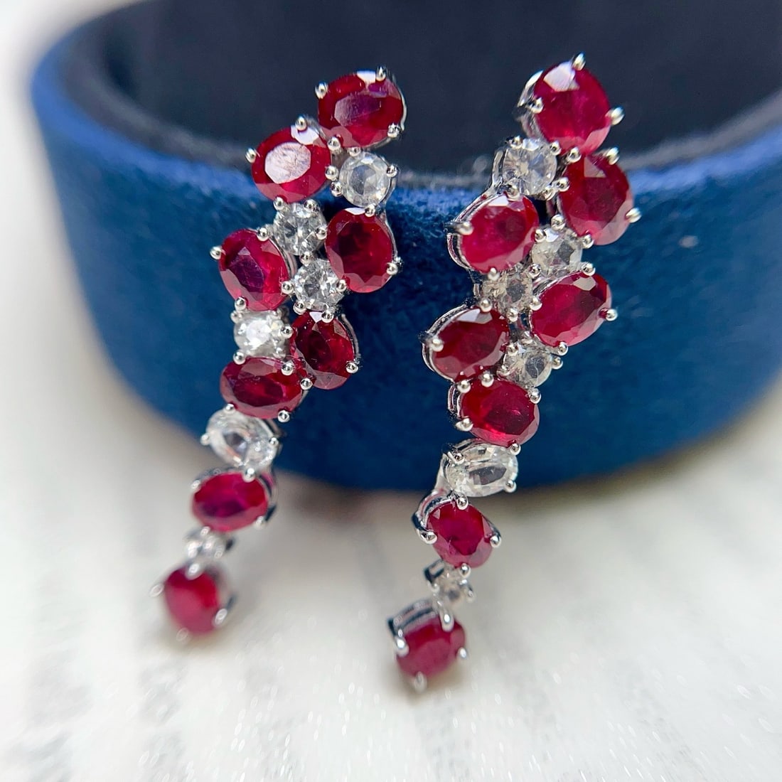 14k Gold 3.60 Ct Natural Ruby & Sapphire Earrings - 3