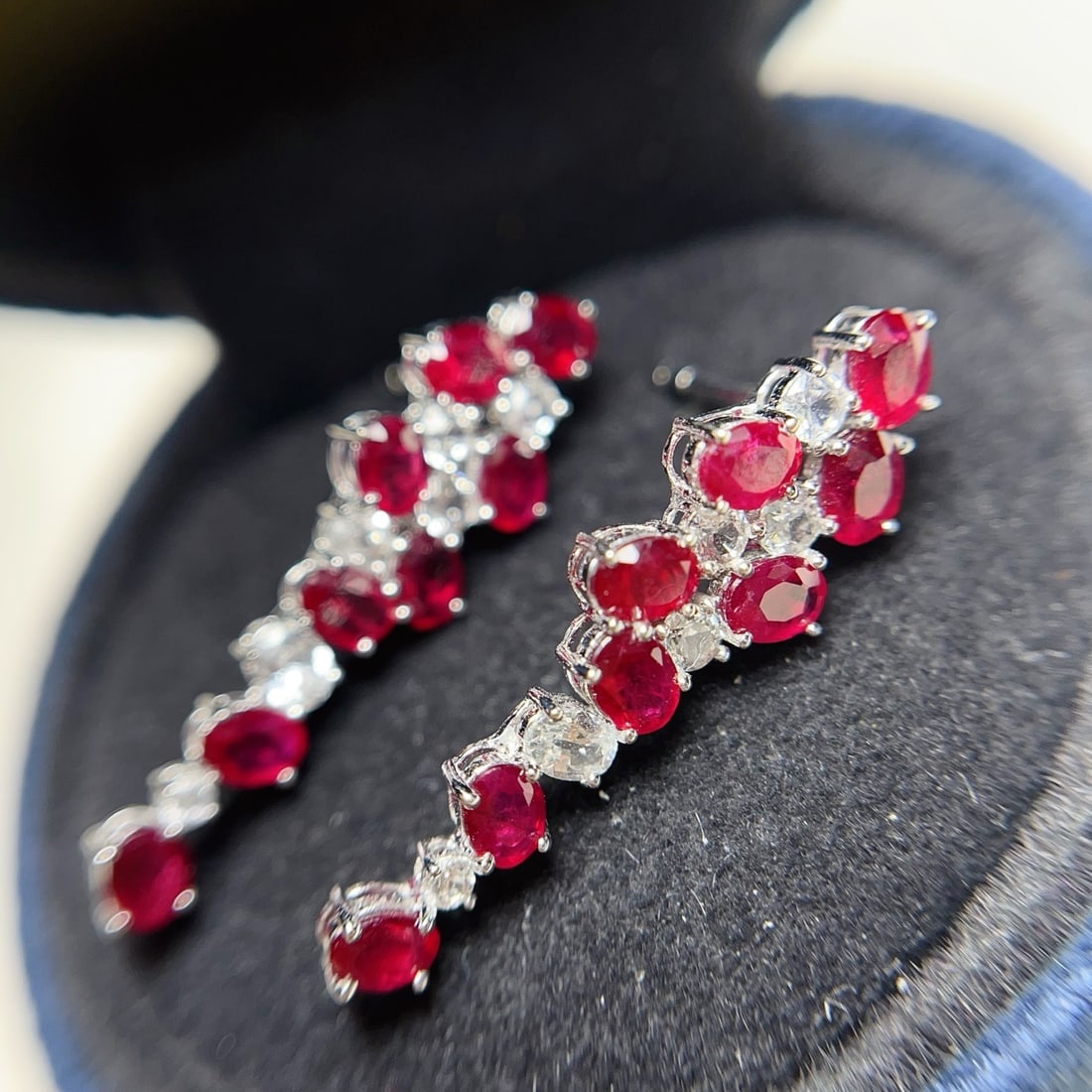 14k Gold 3.60 Ct Natural Ruby & Sapphire Earrings - 4