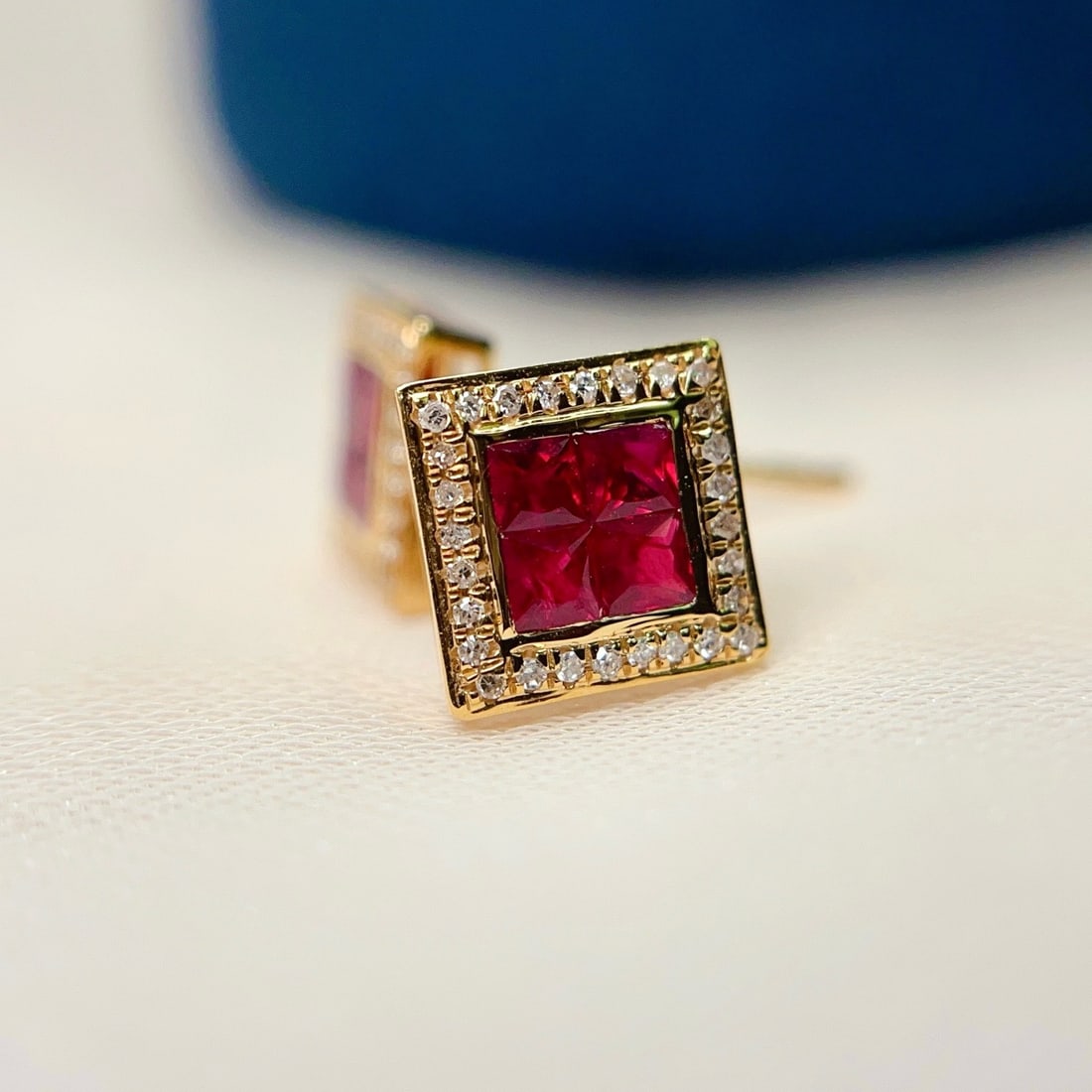 14k Gold 1.41 Ct Natural Ruby & Diamond Earrings - 3