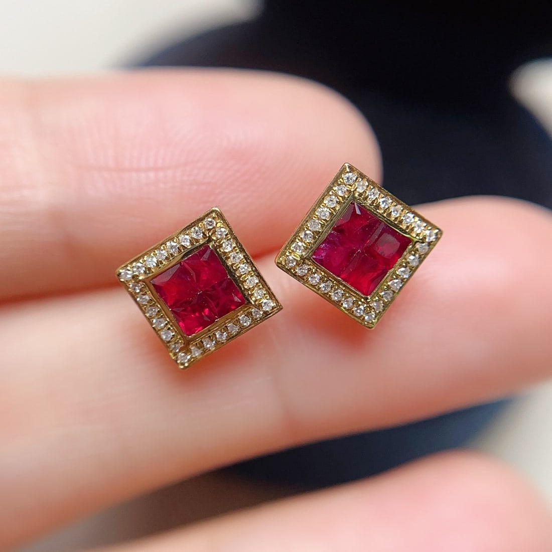 14k Gold 1.41 Ct Natural Ruby & Diamond Earrings - 4