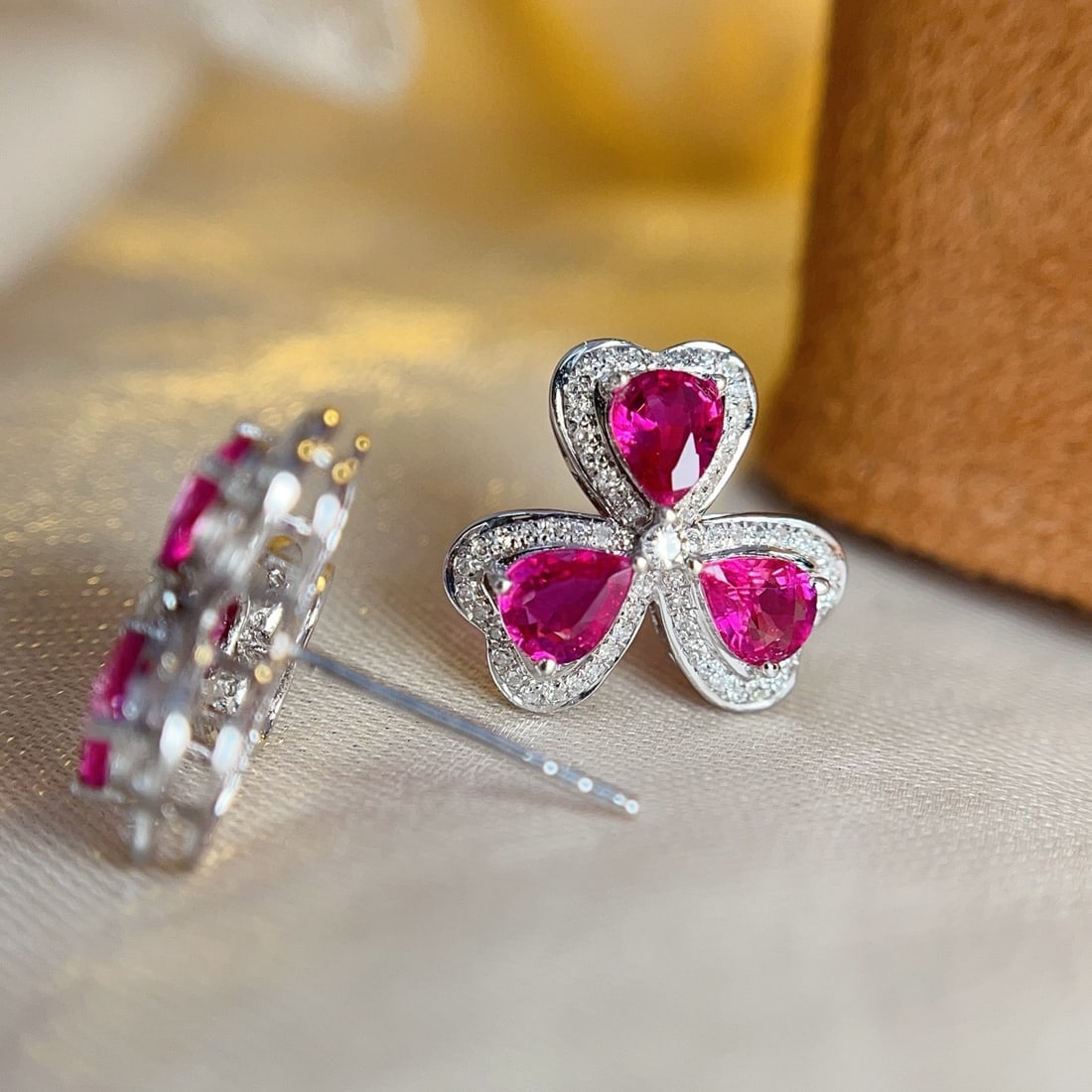 14k Gold 2.50 Ct Natural Ruby & Diamond Earrings - 5
