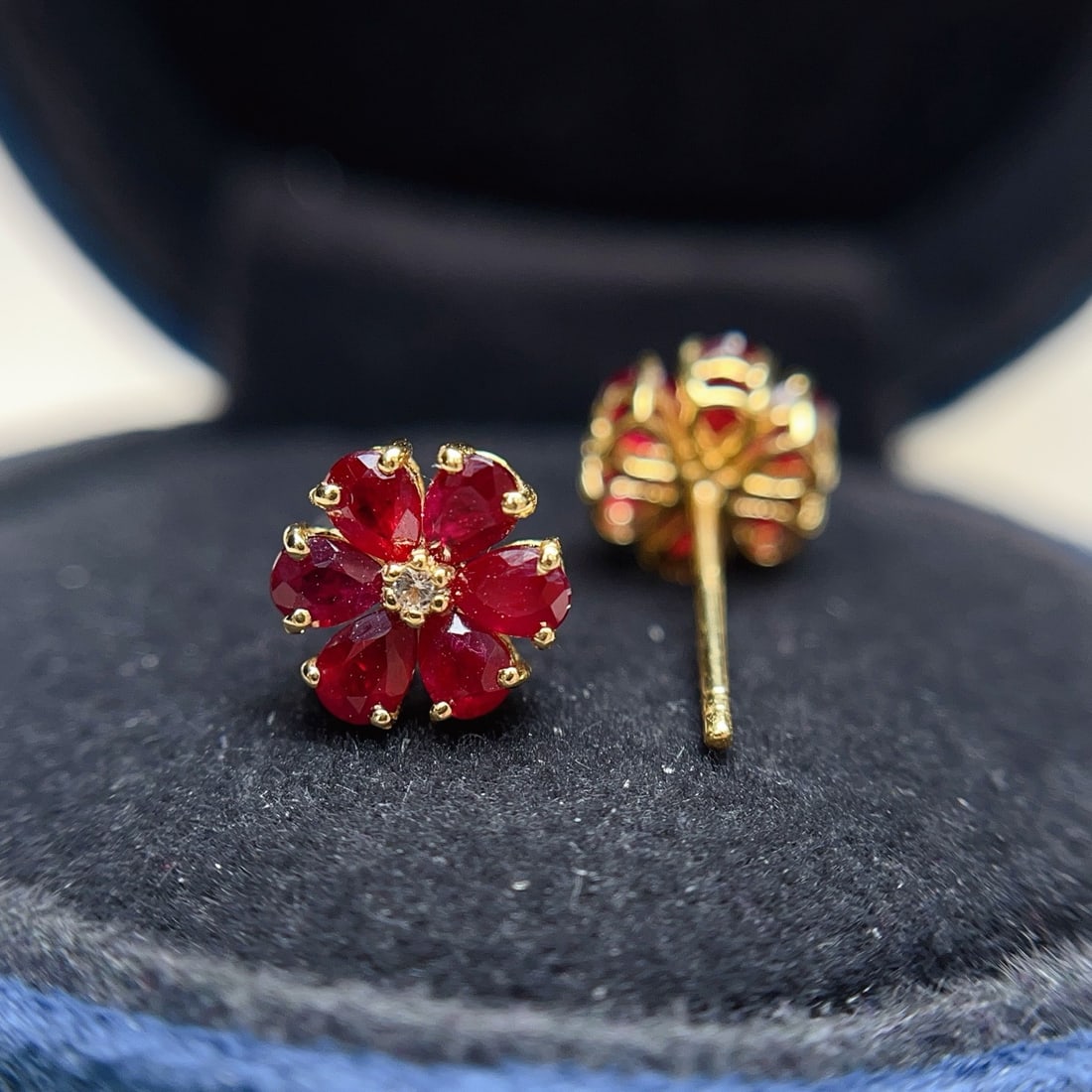 14k Gold 1.88 Ct Natural Ruby & Sapphire Earrings - 2