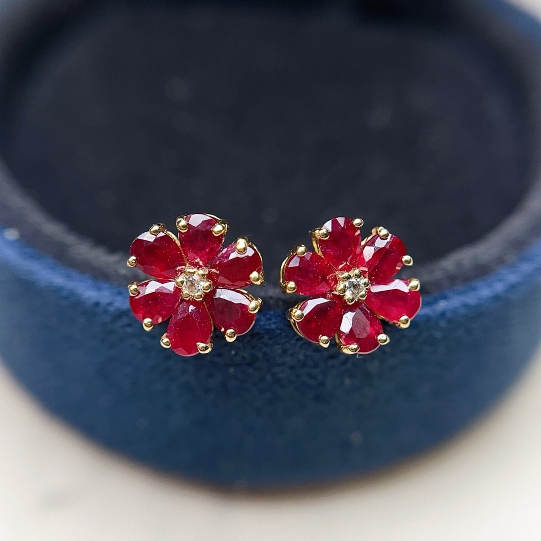 14k Gold 1.88 Ct Natural Ruby & Sapphire Earrings - 3
