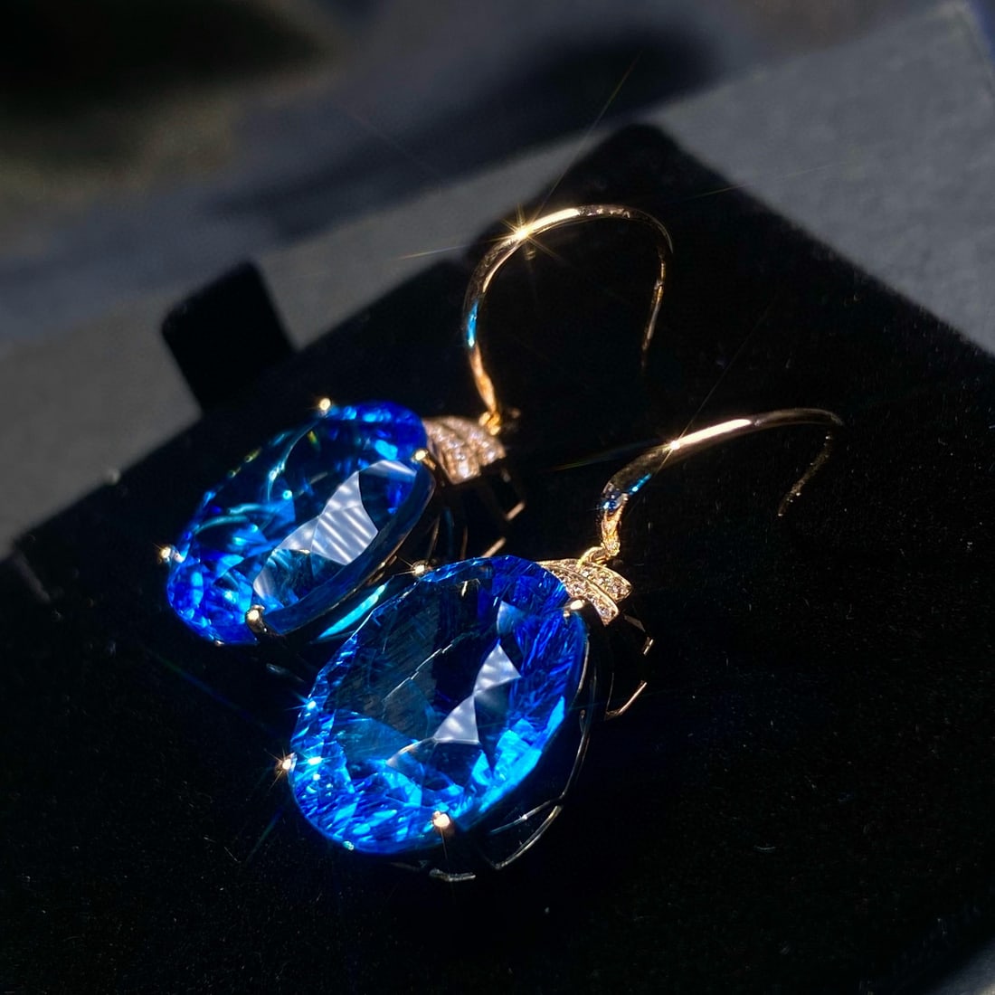 14k Gold 21.81 Ct Natural Topaz & Diamond Earrings - 2