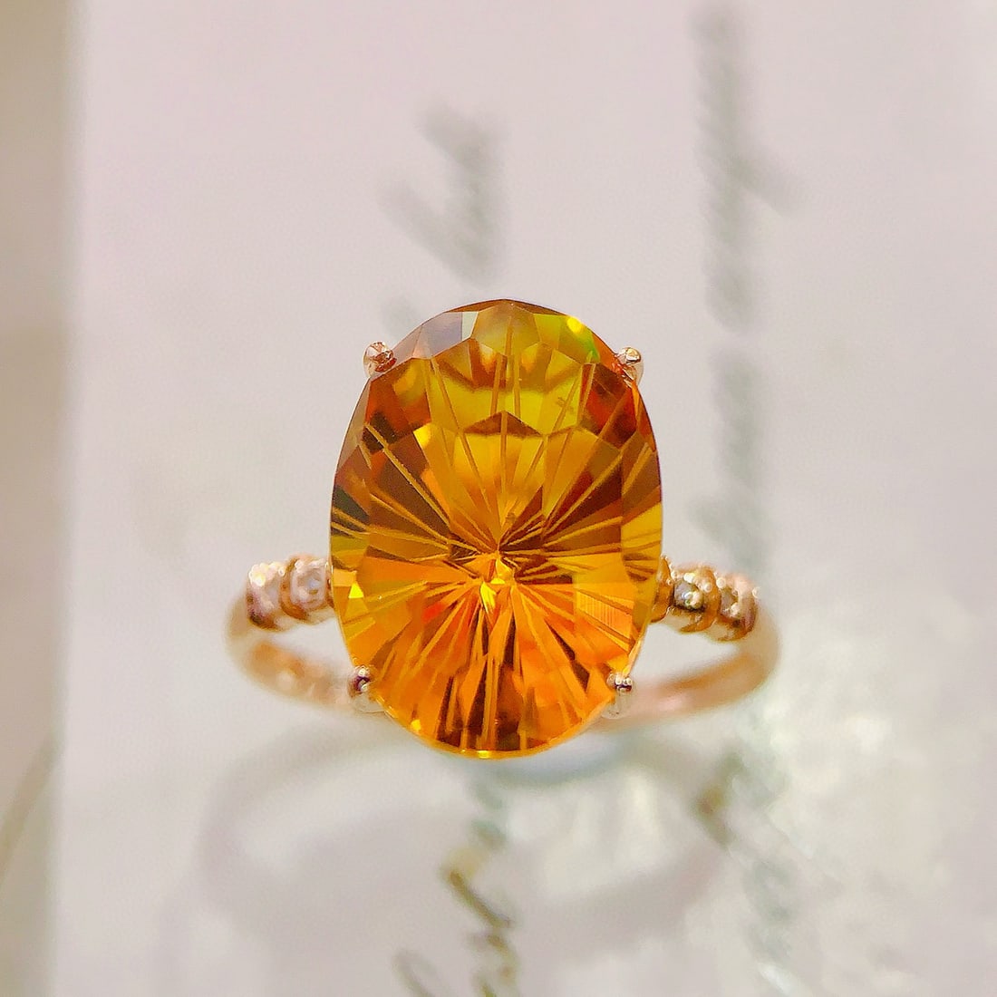 14k Gold 6.27 Ctw Natural Citrine & Diamond Ring: Ref:231175026gold // content:14k // goldring // size:7. 25usmain // gemstone:citrineshape:ovalcarat // weight:6. 25ct // color:yellowtreatment:naturaladjacent // gemstone // 2 // : // diamondnumber