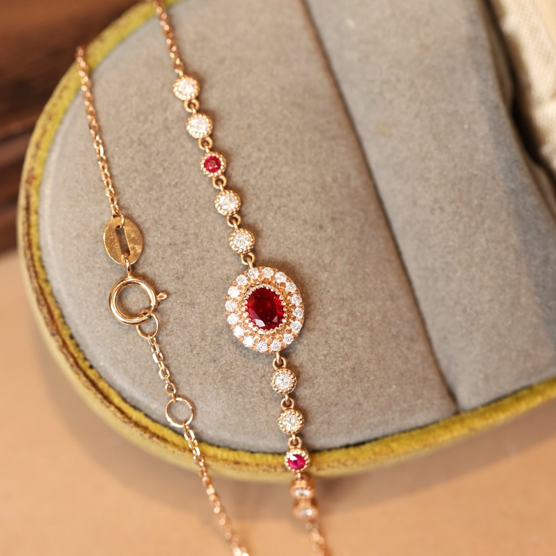 14k Gold 0.87 Ctw Natural Ruby & Diamond Bracelet - 6