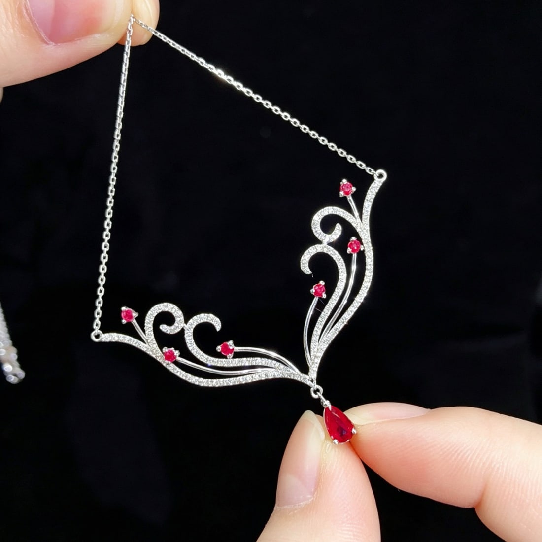 14k Gold 1.04 Ctw Natural Ruby & Diamond Necklace - 3