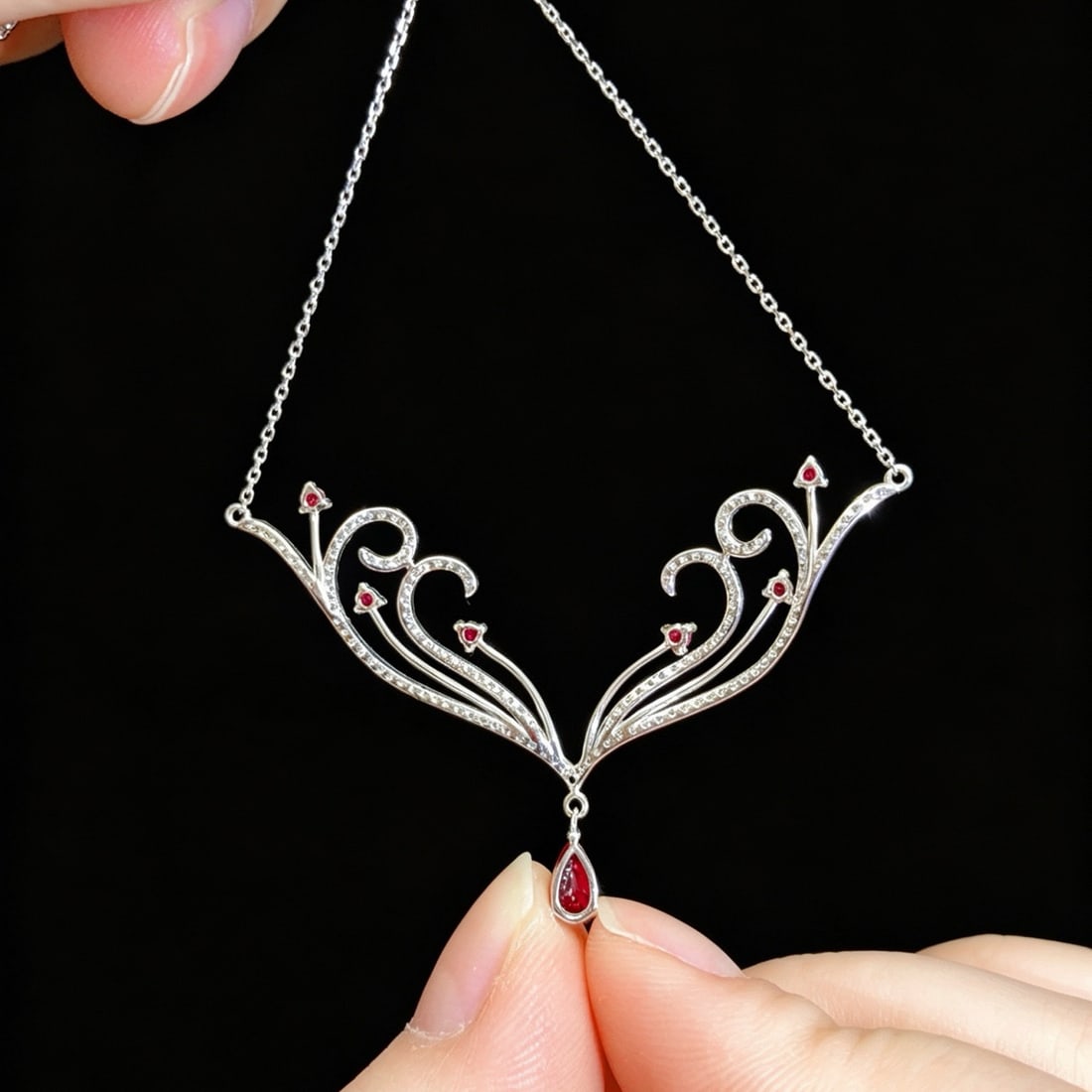 14k Gold 1.04 Ctw Natural Ruby & Diamond Necklace - 4