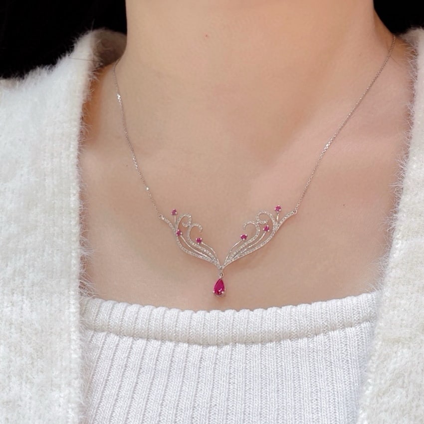 14k Gold 1.04 Ctw Natural Ruby & Diamond Necklace - 5