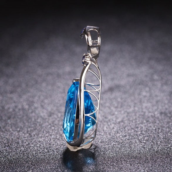 14k Gold 24.26 Ct Natural Topaz & Sapphire Pendant( Without Chain ) - 3