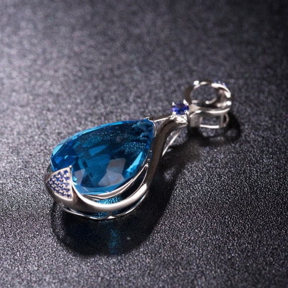 14k Gold 24.26 Ct Natural Topaz & Sapphire Pendant( Without Chain ) - 5