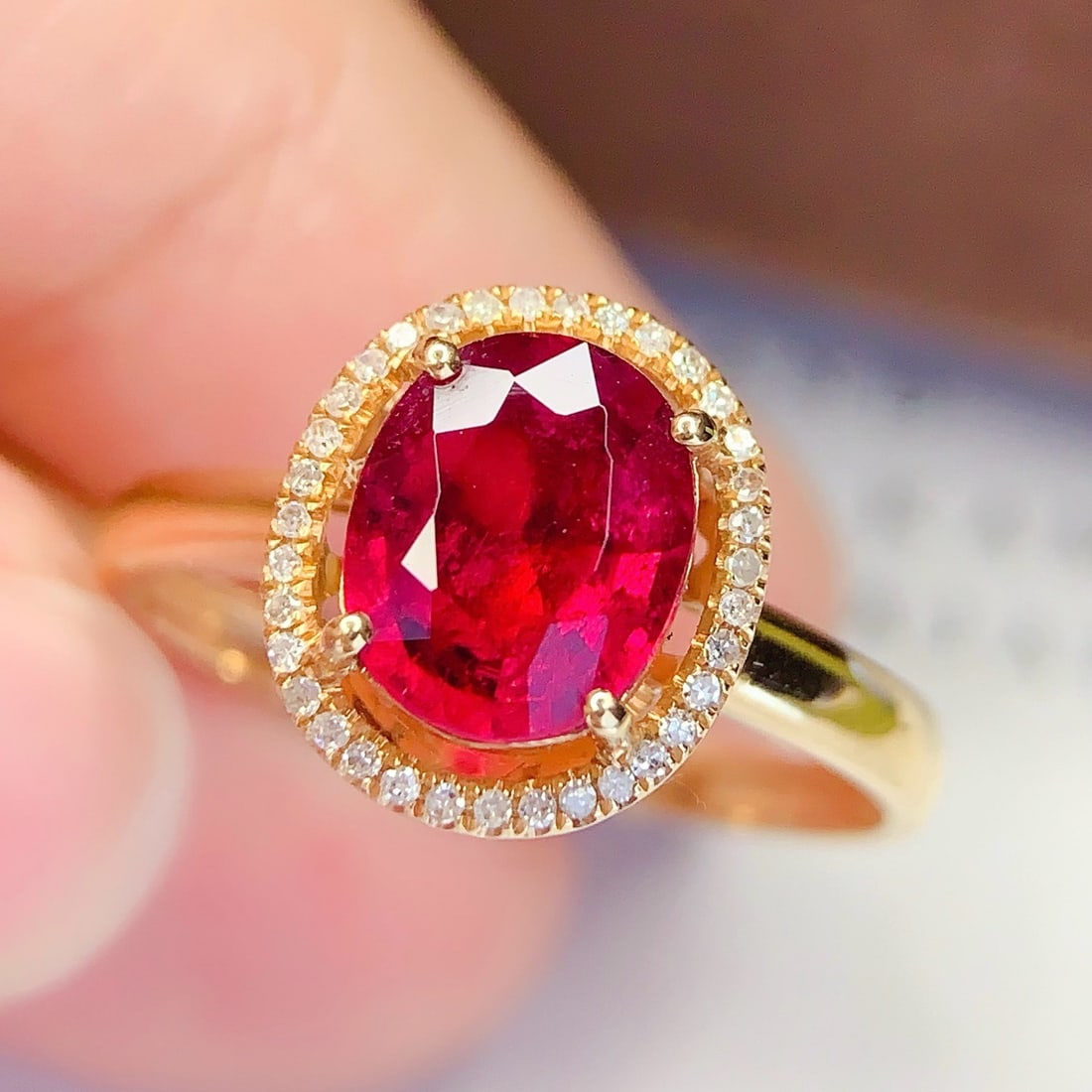 14k Gold 2.2 Ct Natural Tourmaline & Diamond Ring: Ref:231175067gold // content:14k // goldring // size:7. 25usmain // gemstone:tourmalineshape:ovalcarat // weight:2. 2ct // color:redtreatment:naturaladjacent // gemstone // 2 // : // diamondnumber // 